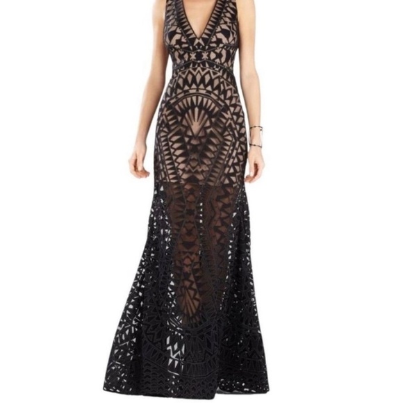 BCBGMaxAzria Dresses & Skirts - BCBGMAXAZRIA Maranda Burnout Black Lace
Dress Gown Fit Flare Size 0